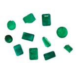 A MIXED LOT OF UNMOUNTED EMERALDS various cuts including emerald cut, round cut, all totalling 7.