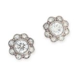 A PAIR OF DIAMOND CLUSTER STUD EARRINGS in yellow gold and platinum, each set with a central round