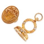 AN ANTIQUE INTAGLIO FOB SEAL PENDANT, 19TH CENTURY in yellow gold, the oval face reverse engraved to