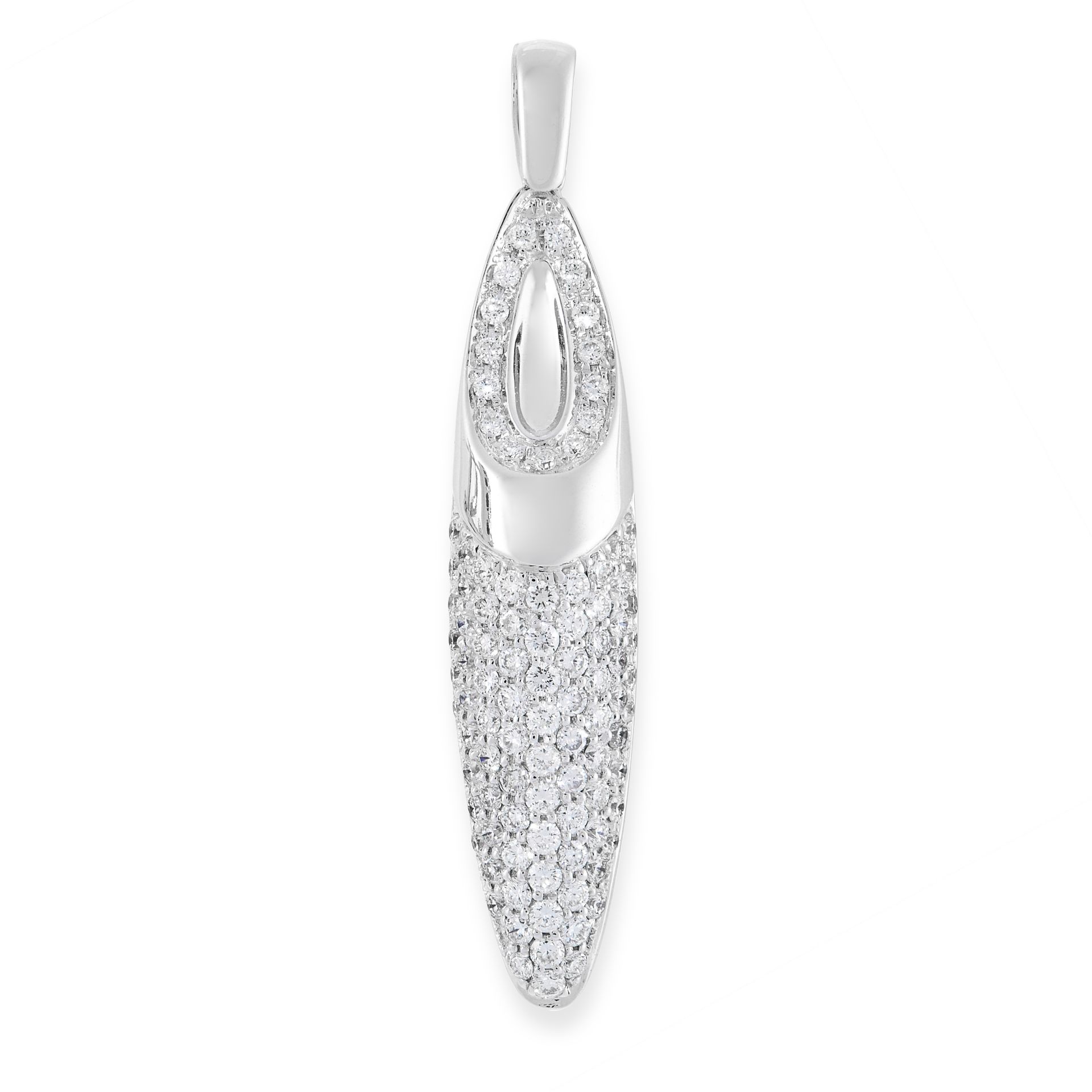 A DIAMOND PENDANT, CHIMENTO in 18ct white gold, the tapering body set throughout with round cut