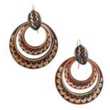 A PAIR OF ANTIQUE TORTOISESHELL PIQUE EARRINGS, 19TH CENTURY each formed of two graduated