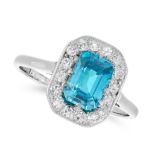 A BLUE ZIRCON AND DIAMOND DRESS RING, CIRCA 1930 set with an emerald cut blue zircon of 1.87 carats,