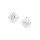 A PAIR OF DIAMOND STUD EARRINGS in 18ct white gold, each set with a round cut diamond, both