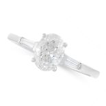 A SOLITAIRE DIAMOND DRESS RING in 18ct white gold, set with an oval cut diamond of 1.02 carats,