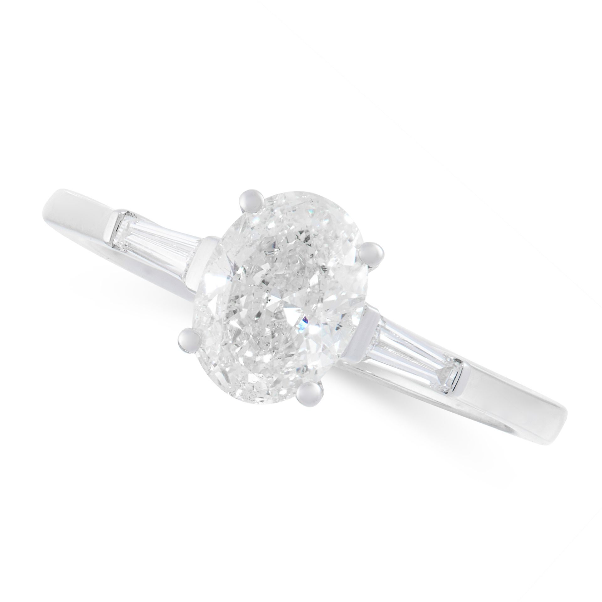 A SOLITAIRE DIAMOND DRESS RING in 18ct white gold, set with an oval cut diamond of 1.02 carats,