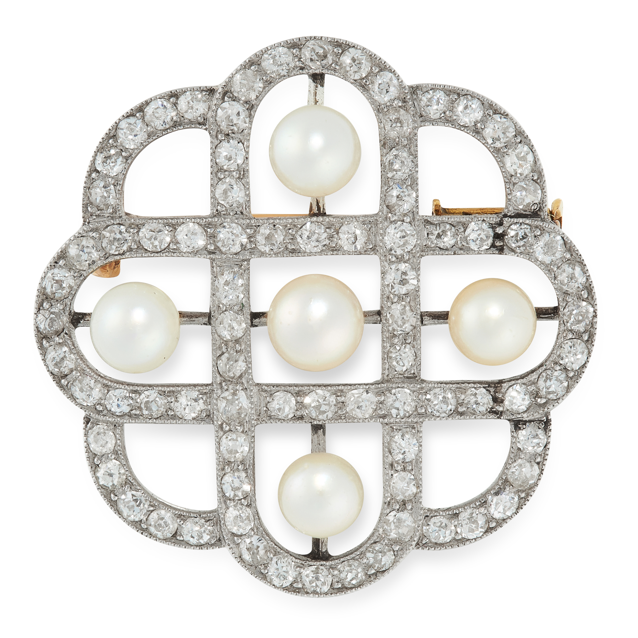 A NATURAL SALTWATER PEARL AND DIAMOND BROOCH, EARLY 20TH CENTURY in 18ct yellow gold and platinum,