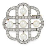 A NATURAL SALTWATER PEARL AND DIAMOND BROOCH, EARLY 20TH CENTURY in 18ct yellow gold and platinum,