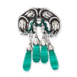 A MALACHITE MASTER BROOCH, GEORG JENSEN 1933-44 in silver, design number 22, the foliate body set