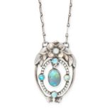 AN ANTIQUE OPAL PENDANT NECKLACE, GEORG JENSEN CIRCA 1910 in silver, design number 8, set with a