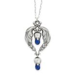 A VINTAGE LAPIS LAZULI PENDANT AND CHAIN, GEORG JENSEN 1933-1944 in silver, design number 51, the