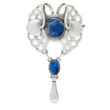 A LAPIS LAZULI BROOCH / PENDANT, GEORG JENSEN CIRCA 1920 in silver, design number 2, set with two