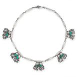 A MALACHITE NECKLACE, GEORG JENSEN 1933-1944 in silver, design number 4, the foliate links set