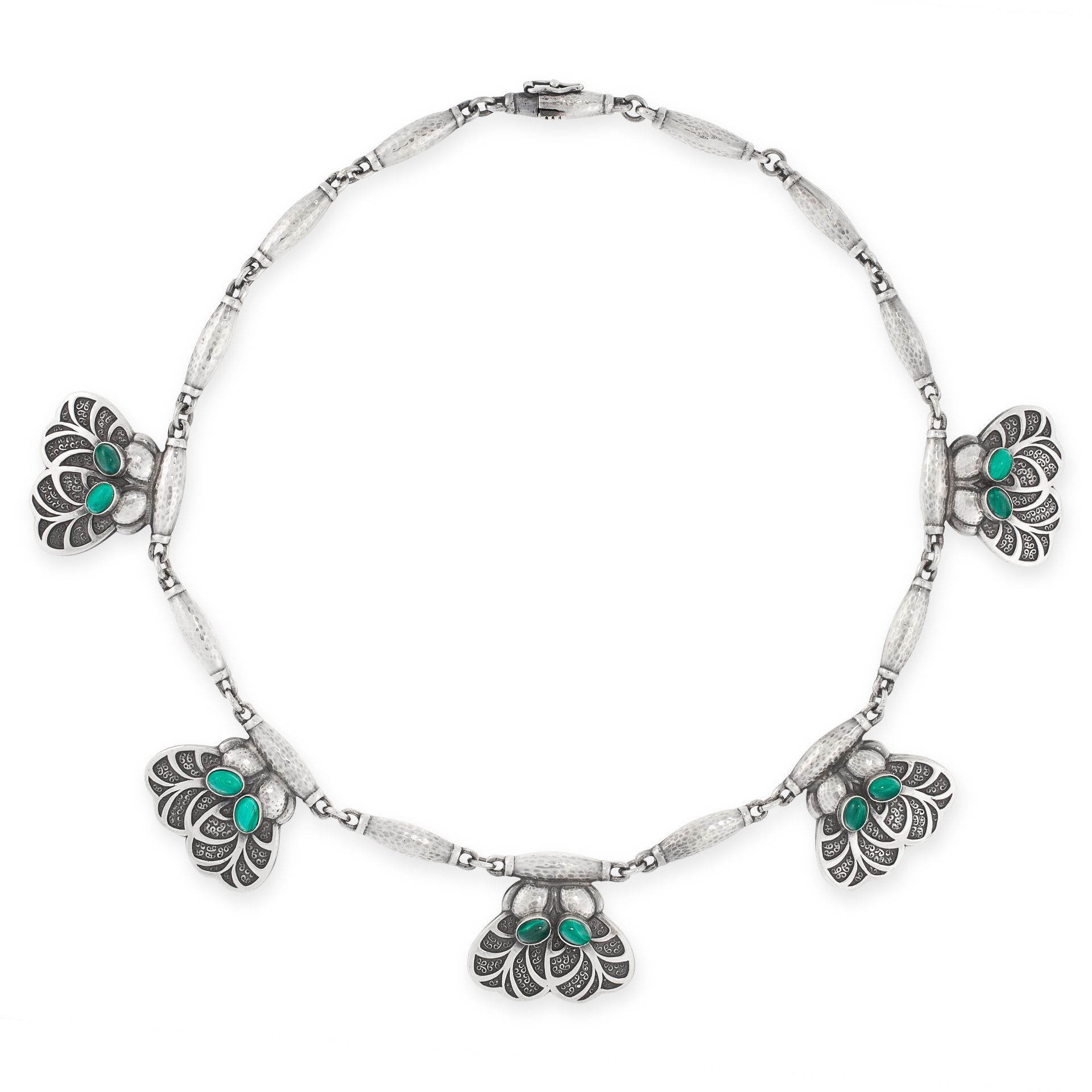 A MALACHITE NECKLACE, GEORG JENSEN 1933-1944 in silver, design number 4, the foliate links set