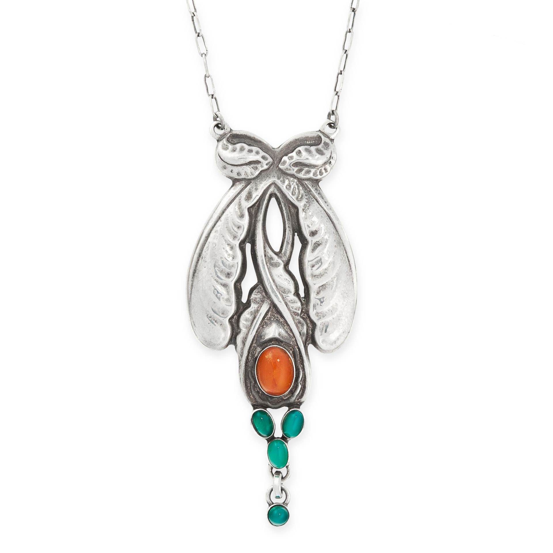AN AMBER AND CHRYSOPRASE PENDANT NECKLACE, GEORG JENSEN 1933-1944 in silver, design number 3, the