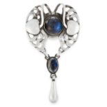 AN ANTIQUE LABRADORITE BROOCH / PENDANT, GEORG JENSEN CIRCA 1910 in silver, design number 2, set