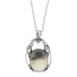 A QUARTZ PENDANT AND CHAIN, GEORG JENSEN CIRCA 1920 in silver, design number 49, set with an oval