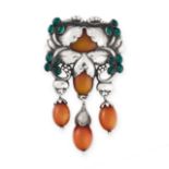 AN IMPORTANT AMBER AND CHRYSOPRASE MASTER BROOCH, GEORG JENSEN 1933-1944 in silver, design number