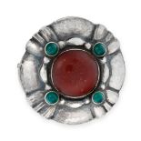 AN ANTIQUE AMBER AND CHRYSOPRASE BROOCH / PENDANT, GEORG JENSEN CIRCA 1910 in silver, design
