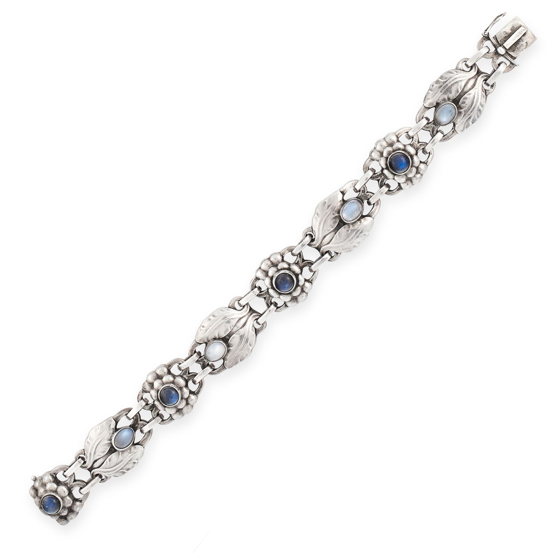 A LABRADORITE AND MOONSTONE BRACELET, GEORG JENSEN CIRCA 1920 in silver, design number 3, formed