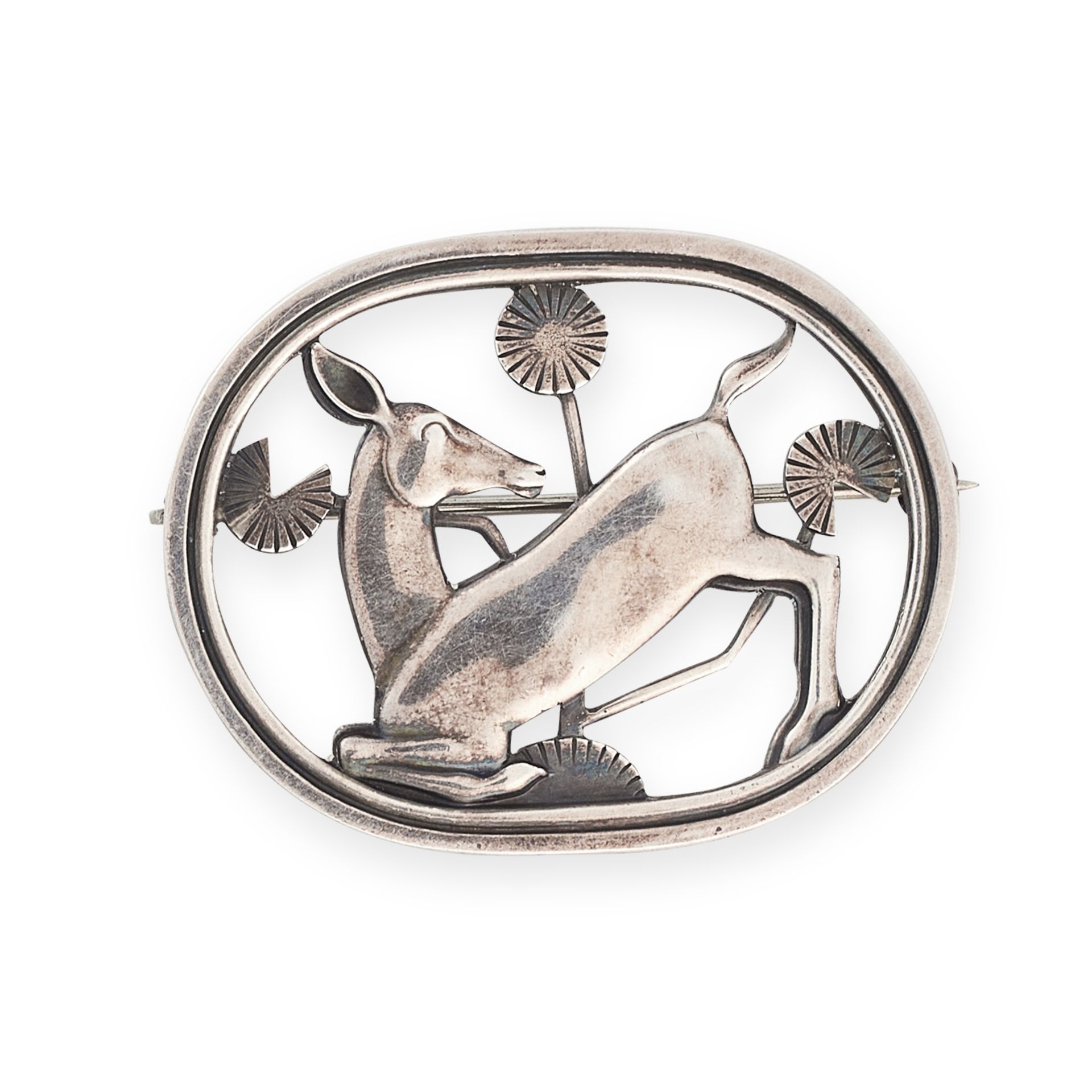 A VINTAGE DEER BROOCH, ARNO MALINOWSKI FOR GEORG JENSEN in silver, design number 256, designed to