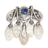 AN ANTIQUE LAPIS LAZULI BROOCH, GEORG JENSEN 1904-1908 in silver, design number 14, the body set