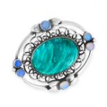 AN ANTIQUE HARDSTONE AND OPAL BROOCH, GEORG JENSEN CIRCA 1910 in silver, design number 91, set