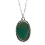 A CHRYSOPRASE PENDANT AND CHAIN, GEORG JENSEN 1910-1925 in silver, design number 57, the pendant set