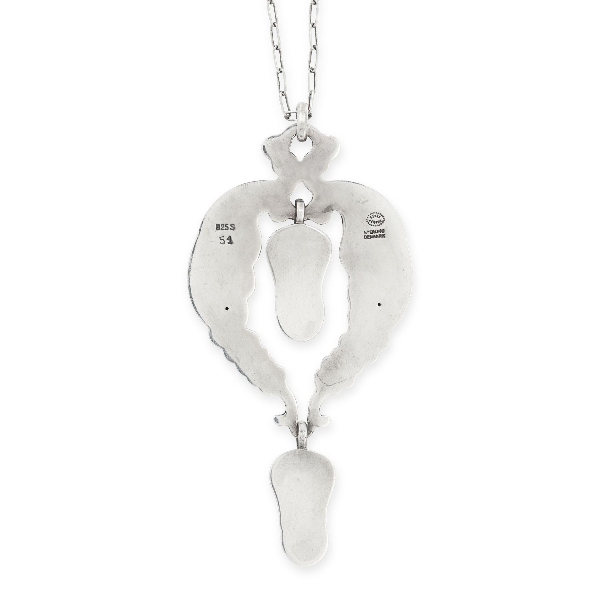 A VINTAGE CHRYSOPRASE PENDANT AND CHAIN, GEORG JENSEN in silver, design number 51, the foliate - Image 2 of 2