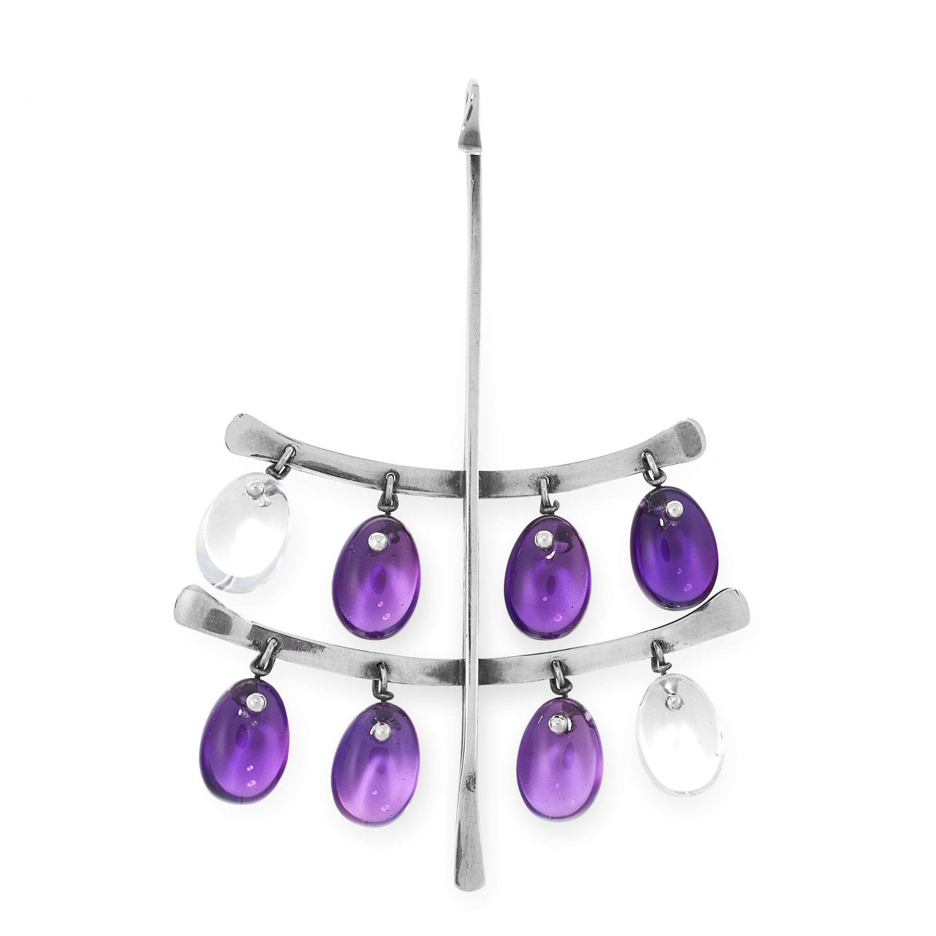 A VINTAGE AMETHYST AND ROCK CRYSTAL PENDANT, VIVIANNA TORUN FOR GEORG JENSEN in silver, design