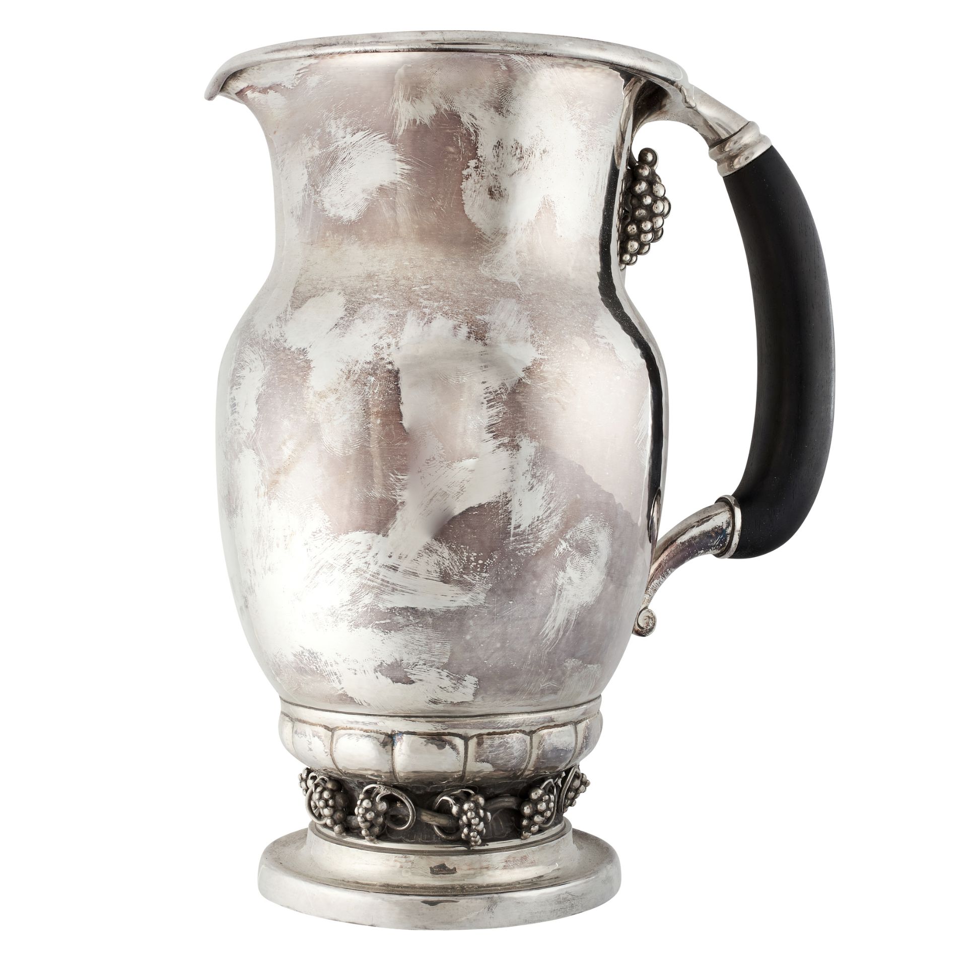 A VINTAGE GRAPE JUG / PITCHER, GEORG JENSEN in silver, design number 407A, the tapered body with