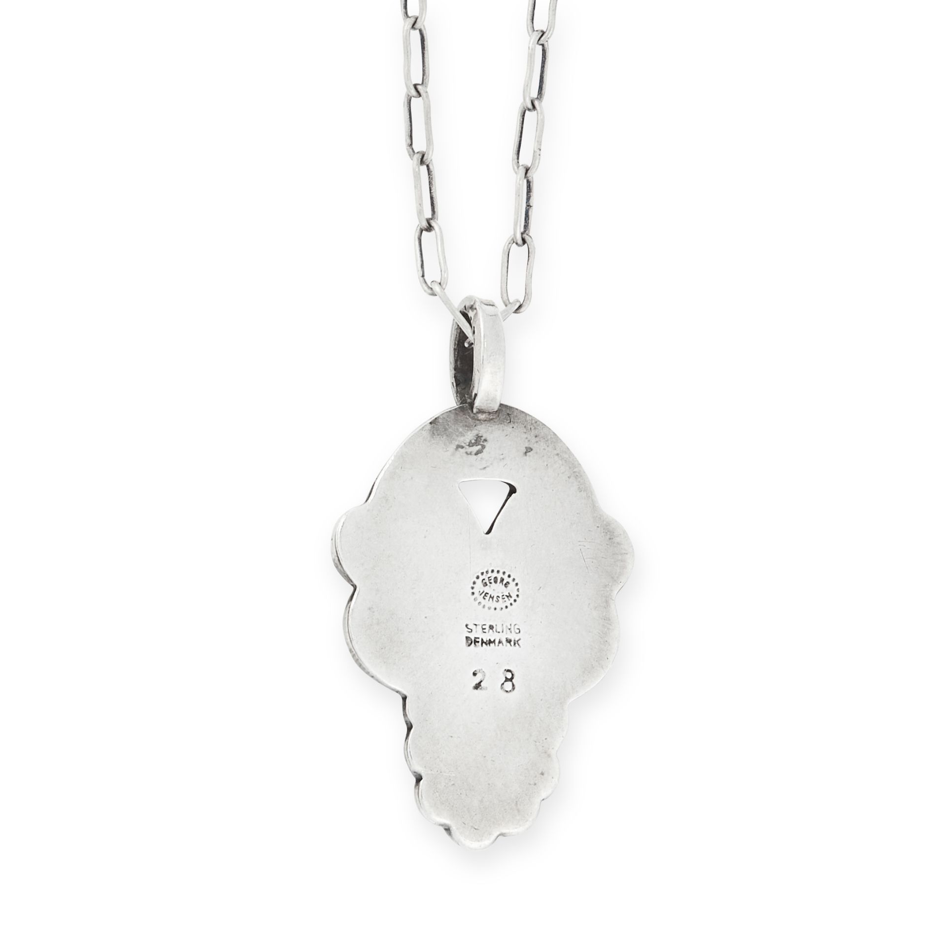 A VINTAGE AMETHYST PENDANT AND CHAIN, GEORG JENSEN in silver, design number 28, set with an oval - Image 2 of 2