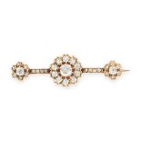 AN ANTIQUE DIAMOND BAR BROOCH, LATE 19TH CENTURY in high carat yellow gold, comprising a trio of