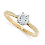 A SOLITAIRE DIAMOND ENGAGEMENT RING in 18ct yellow gold and platinum, set with a round cut diamond