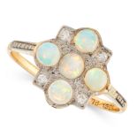 AN OPAL AND DIAMOND DRESS RING, EARLY 20TH CENTURY in 18ct yellow gold and platinum, set with five