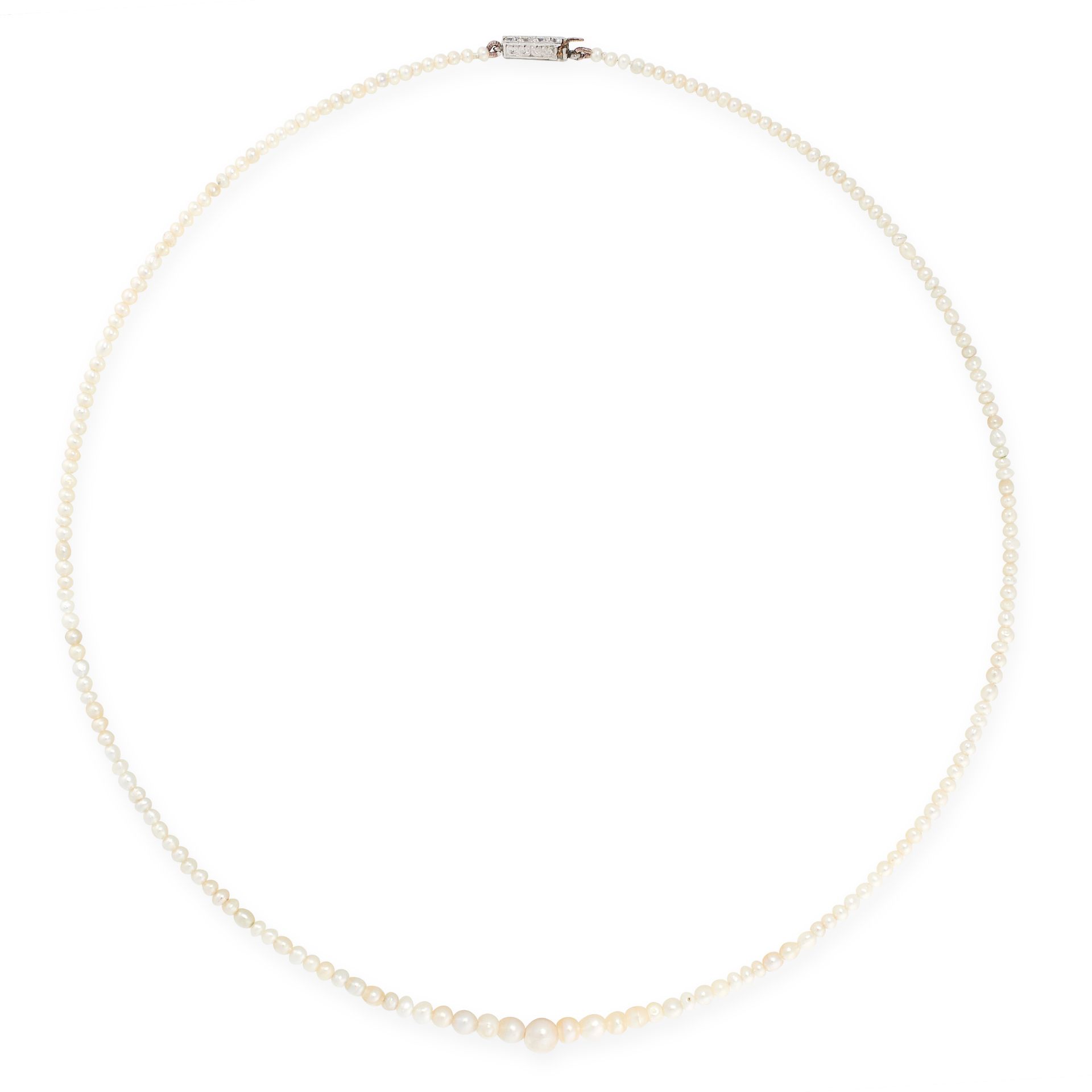 A NATURAL PEARL AND DIAMOND NECKLACE comprising a single row of two hundred and one graduated pearls