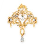 AN ANTIQUE DIAMOND PENDANT / BROOCH, 19TH CENTURY in 18ct yellow gold, the openwork body formed of