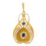 AN ANTIQUE SAPPHIRE AND DIAMOND MOURNING LOCKET PENDANT, 19TH CENTURY in yellow gold, the heart