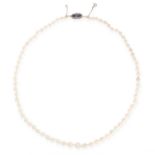 A NATURAL PEARL, SAPPHIRE AND DIAMOND NECKLACE, CIRCA 1935 in 18ct white gold, comprising a single