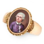 AN ANTIQUE PORTRAIT MINIATURE AND PEARL BANGLE, 19TH CENTURY in yellow gold, the band set with an