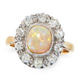 AN OPAL AND DIAMOND DRESS RING in high carat yellow gold, set with an oval cabochon opal of 1.11