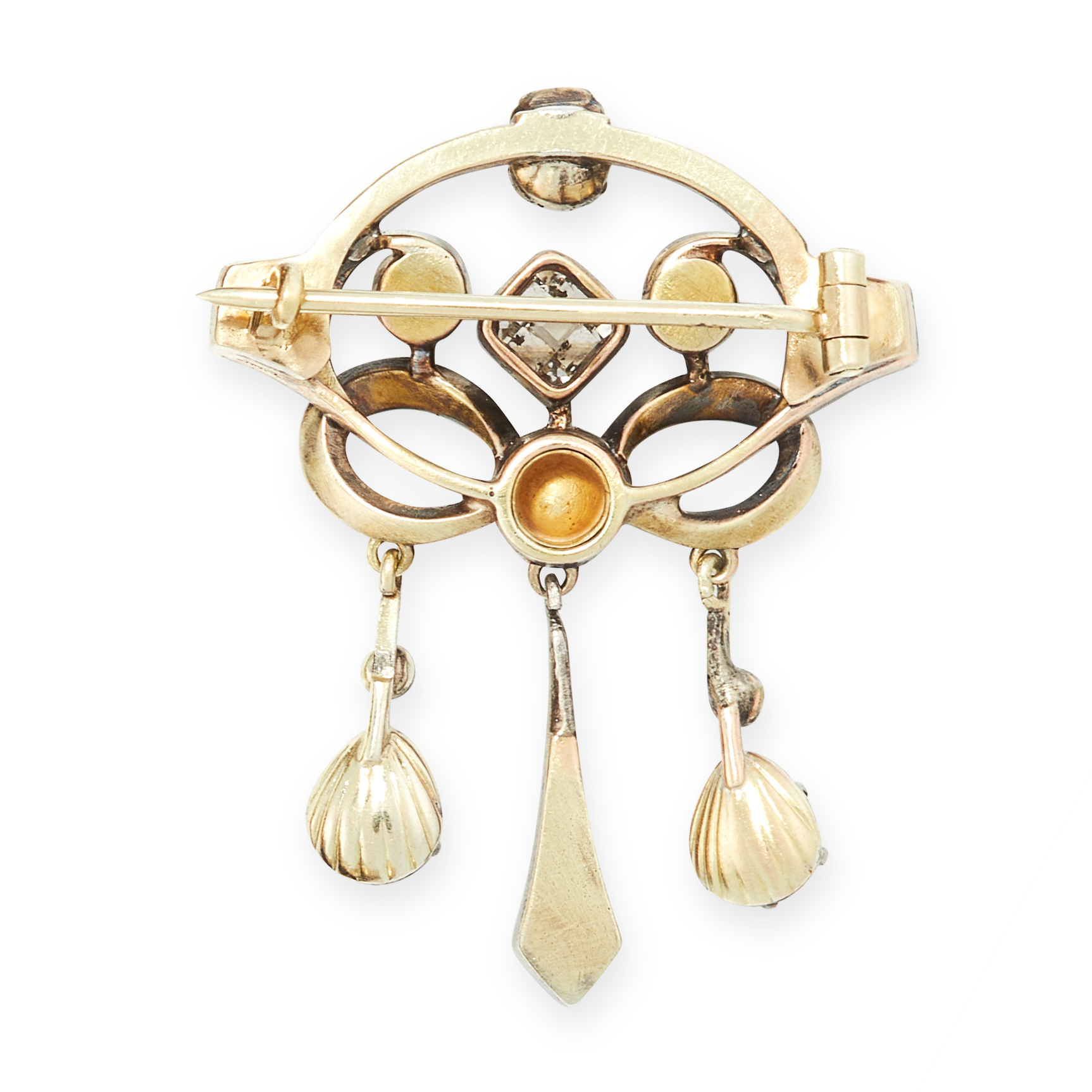 AN ANTIQUE DIAMOND BROOCH, LATE 19TH CENTURY in yellow gold and silver the openwork body jewelled - Image 2 of 2