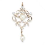 AN ANTIQUE NATURAL PEARL AND DIAMOND PENDANT CIRCA 1900 set with two pearls of 7.90mm and 5.89mm,