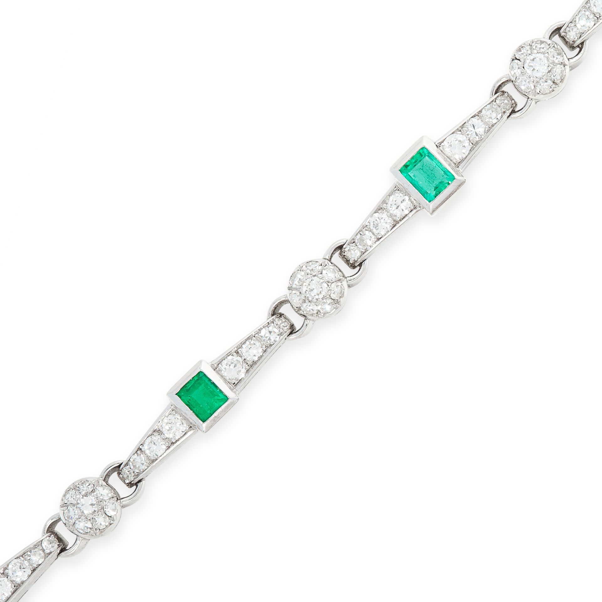 AN EMERALD AND DIAMOND BRACELET in 18ct white gold, set with five graduated step cut emeralds, - Bild 2 aus 2