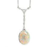 AN OPAL AND DIAMOND PENDANT NECKLACE, EARLY 20TH CENTURY set with an oval cabochon opal of 7.12