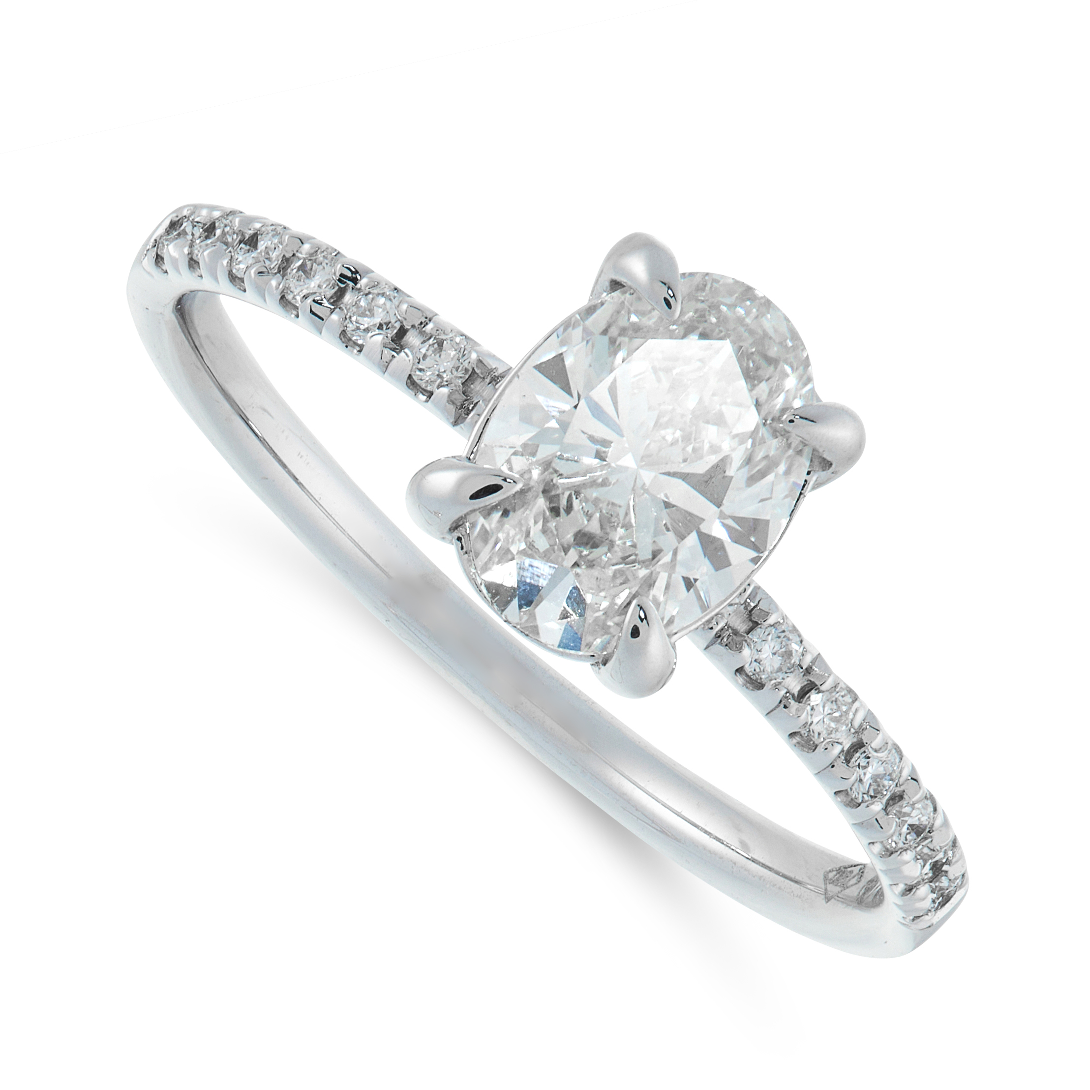 A SOLITAIRE DIAMOND DRESS RING in 18ct white gold, set with an oval cut diamond of 0.97 carats,