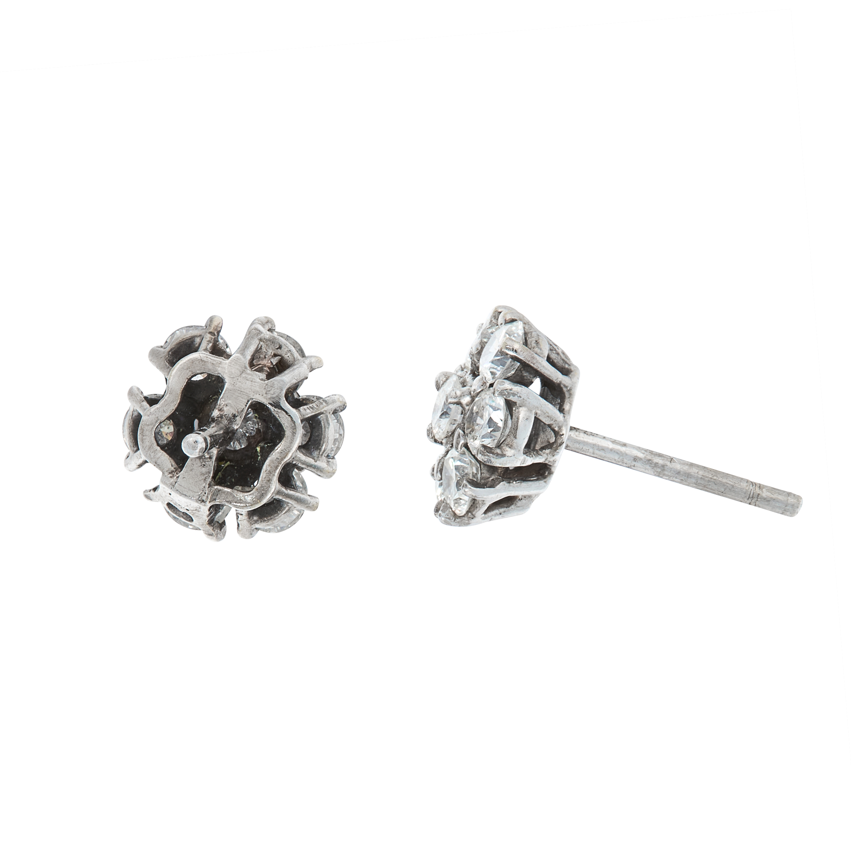 A PAIR OF DIAMOND CLUSTER STUD EARRINGS in 18ct white gold, each set with a cluster of seven round - Image 2 of 2