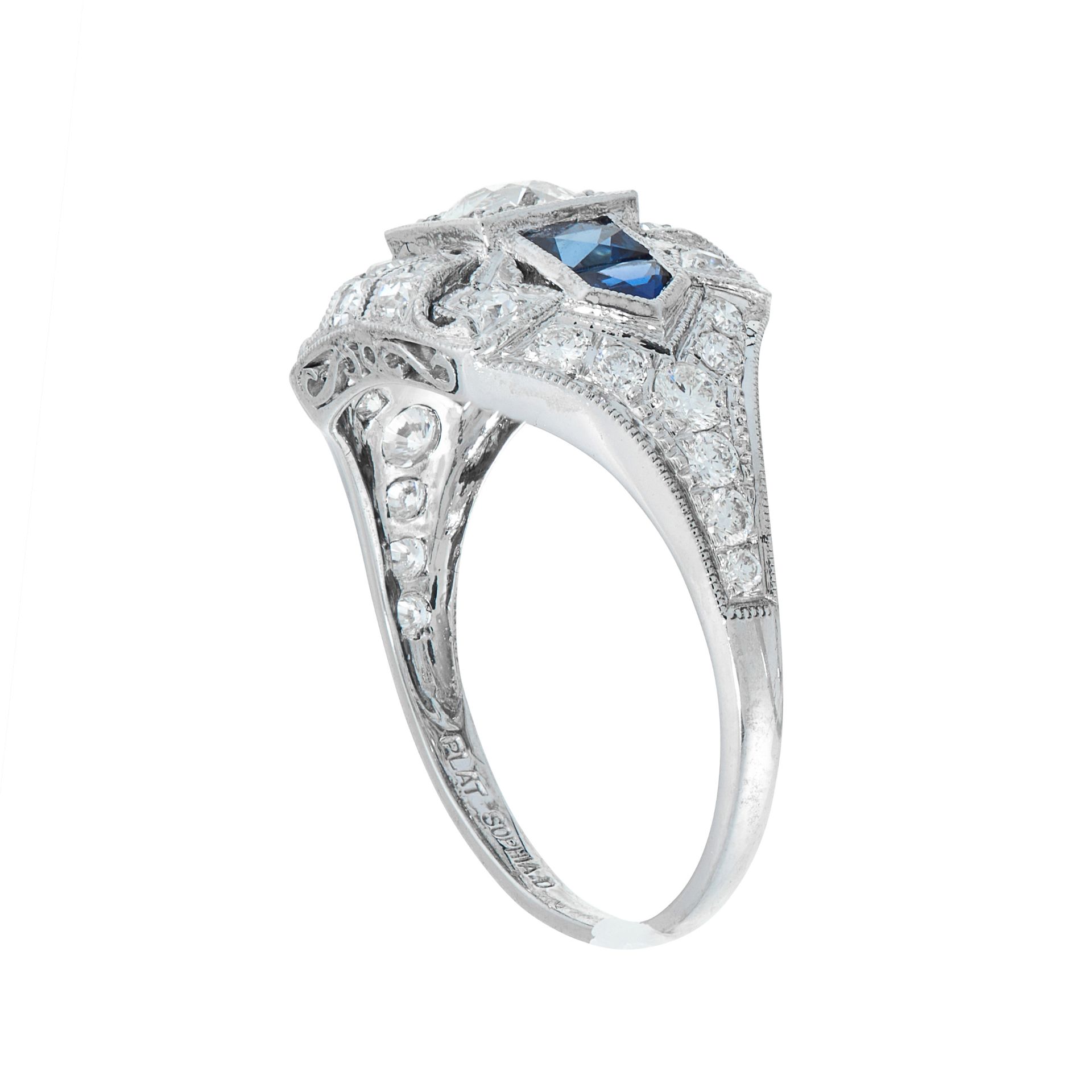 A DIAMOND AND SAPPHIRE DRESS RING, SOPHIA D in platinum, in Art Deco design, set with a central - Image 2 of 2