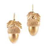 A PAIR OF ANTIQUE ACORN EARRINGS, 19TH CENTURY in yellow gold, each designed as an acorn,