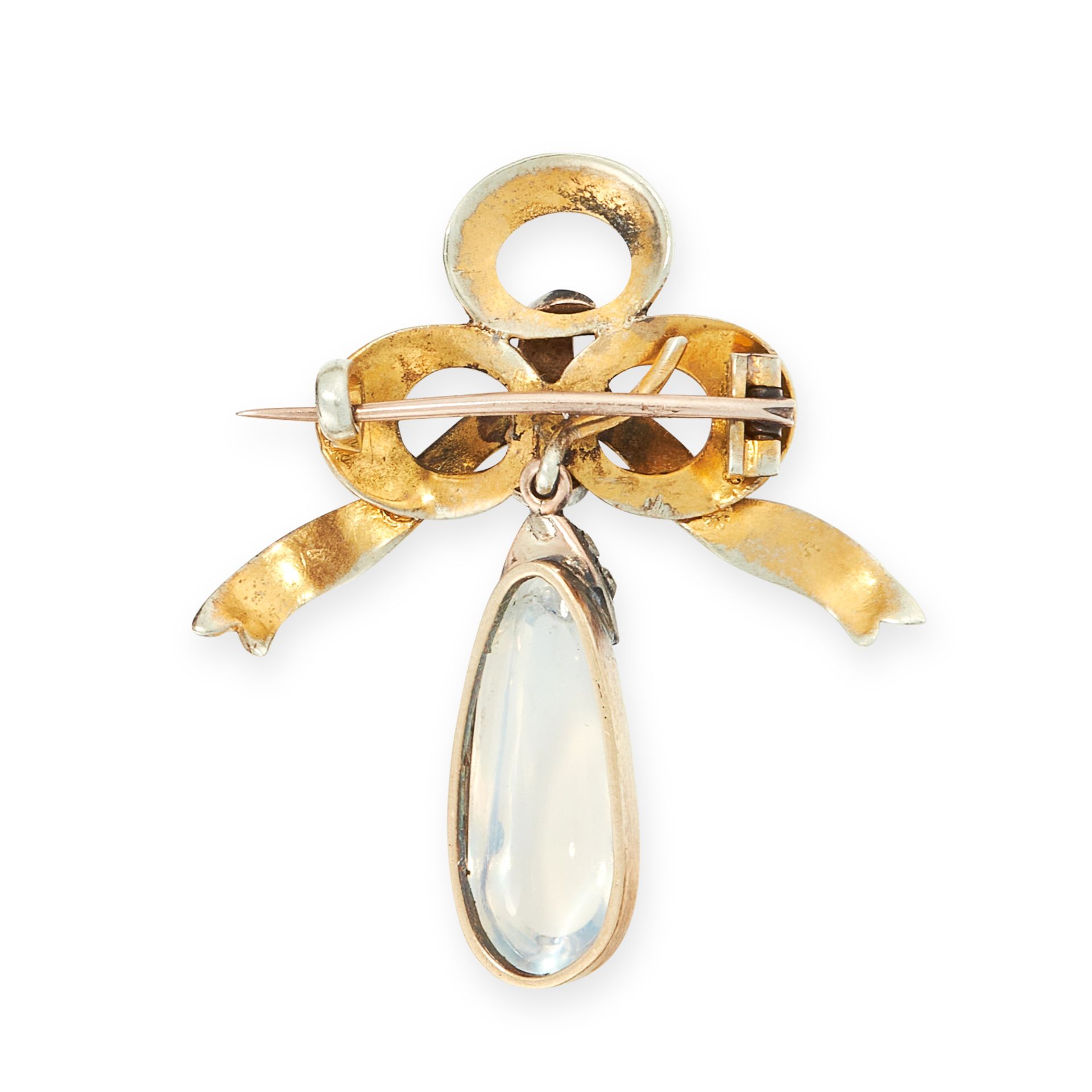 AN ANTIQUE MOONSTONE, DIAMOND AND ENAMEL BROOCH, 19TH CENTURY in yellow gold and silver, designed as - Bild 2 aus 2