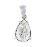 A SOLITAIRE DIAMOND PENDANT in 18ct white gold, set with a pear shaped brilliant cut diamond of 1.10